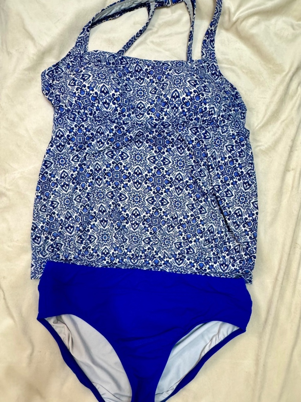 Lands’ End Tankini Swimsuit Set Blue and White Medallion Print Size 16 - Picture 2 of 11
